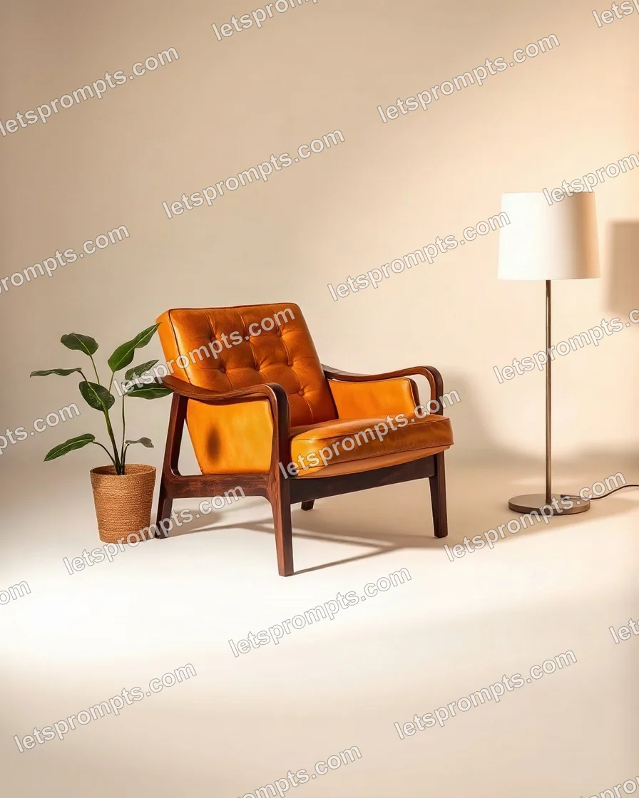 A professional commercial prompt: studio leather armchair, seamless warm-white studio sweep with a soft grounded shadow. Optimised for Stable Diffusion XL on a 16:9 canvas.