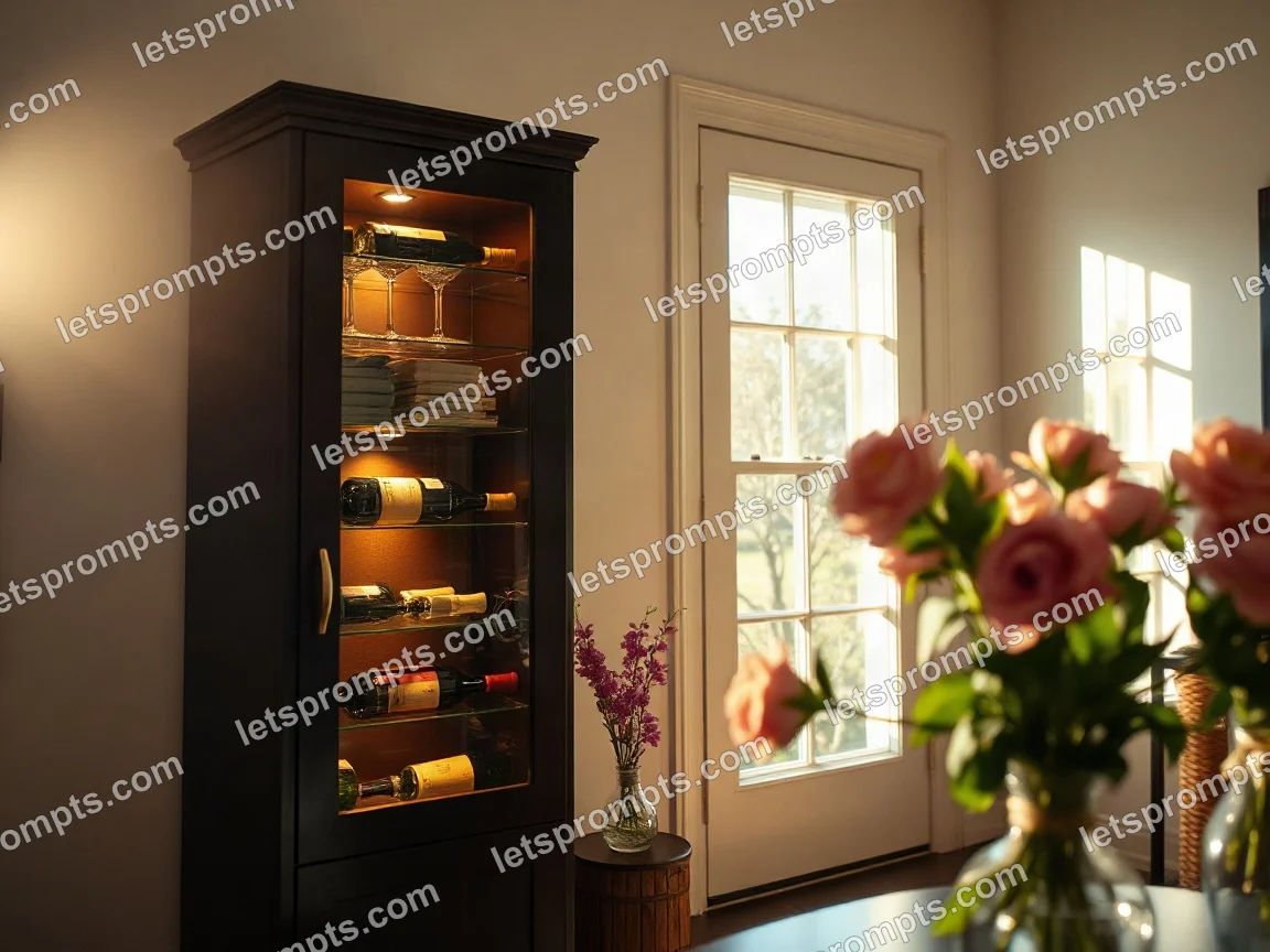 Sunlit Morning Wine Cabinet — AI image prompt sample