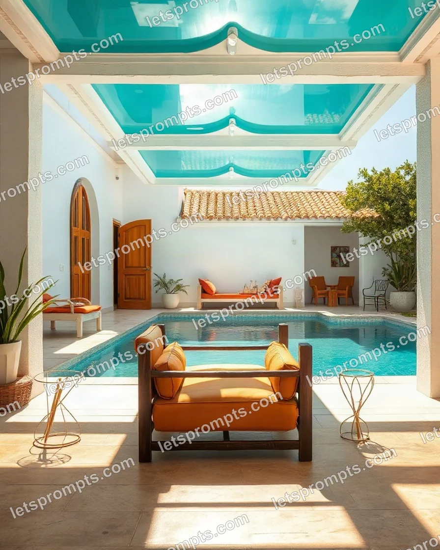 Poolside Villa Leather Armchair — AI image prompt sample