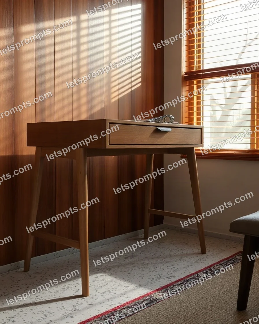 Mid-Century Writing Desk — AI image prompt sample