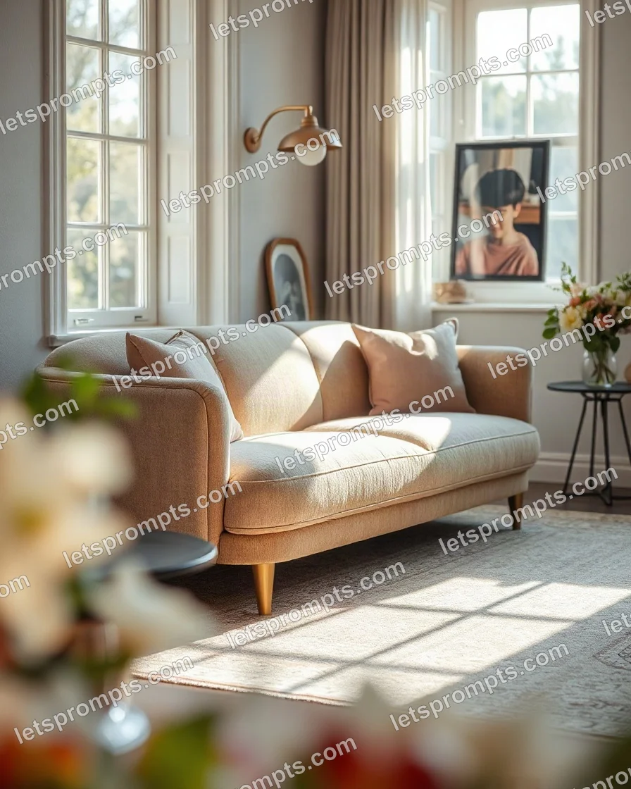 Sunlit Morning Boucle Sofa — AI image prompt sample