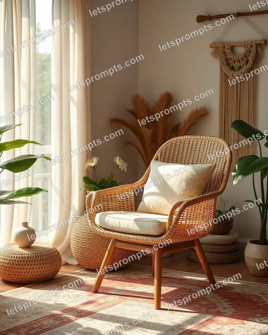 Bohemian Rattan Chair — AI image prompt sample