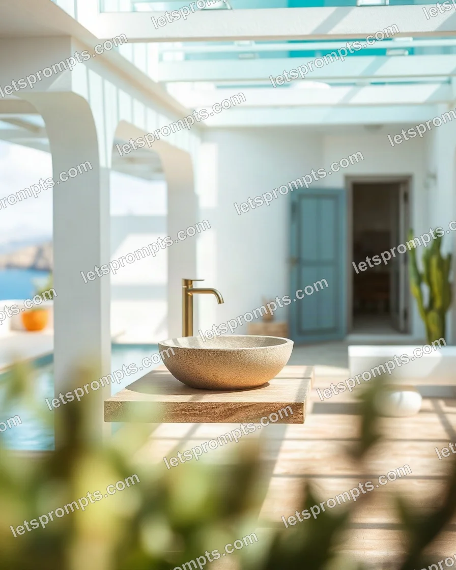 Poolside Villa Bathroom Vanity — AI image prompt sample