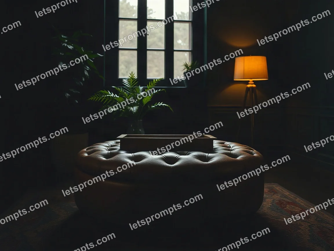 Dark Moody Leather Ottoman — AI image prompt sample