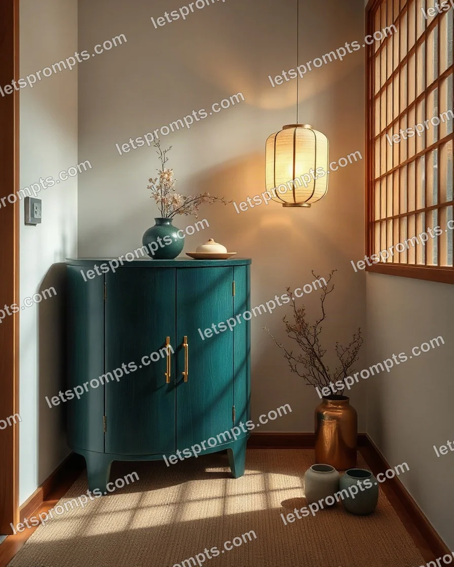 Japandi Emerald Cabinet — AI image prompt sample