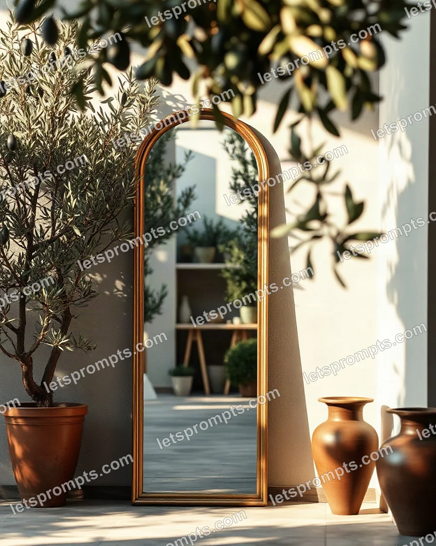 Garden Terrace Arched Mirror — AI image prompt sample