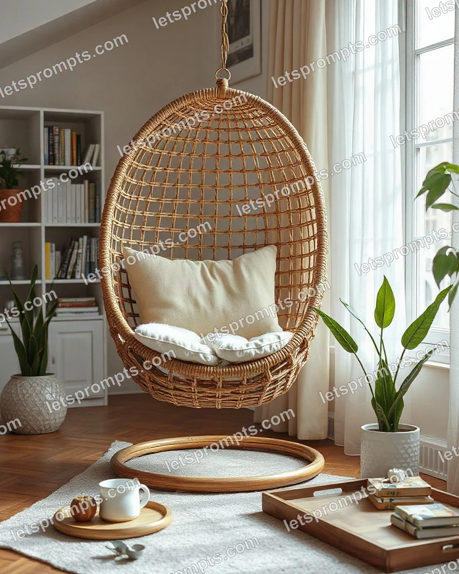 Lifestyle Catalog Hanging Egg Chair — AI image prompt sample