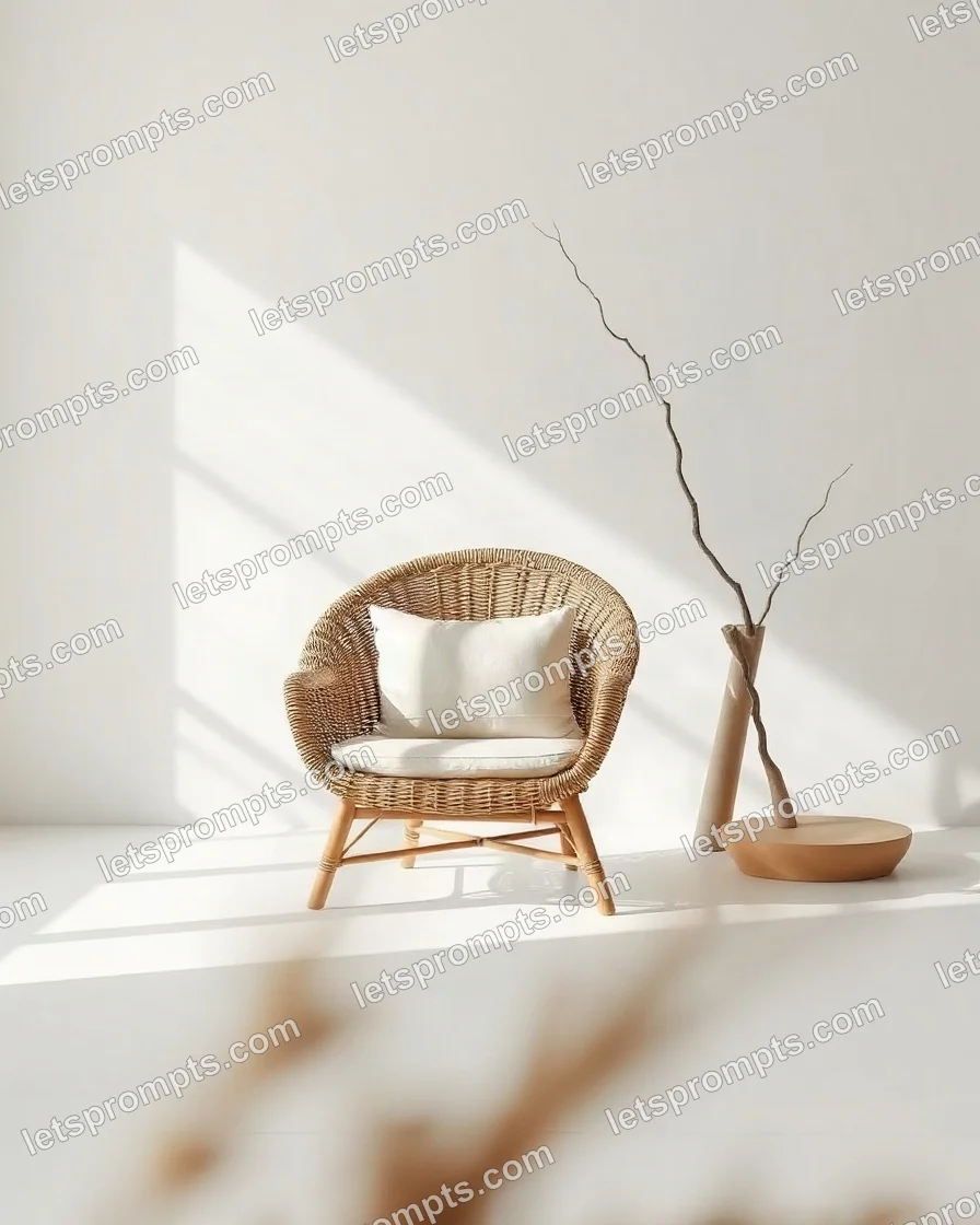 Minimal White Rattan Chair — AI image prompt sample
