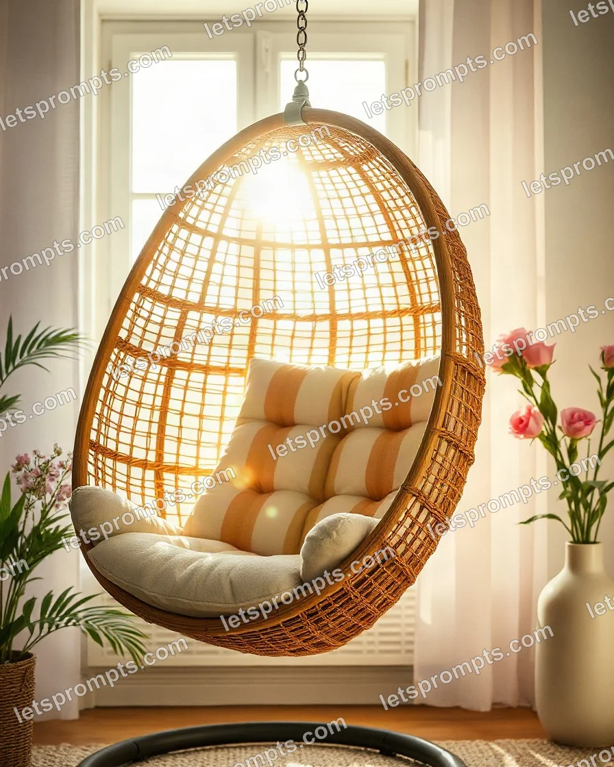 Sunlit Morning Hanging Egg Chair — AI image prompt sample