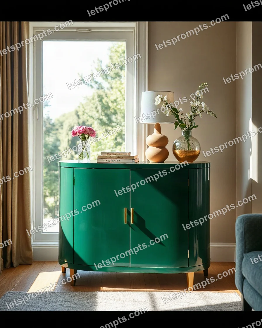 Sunlit Morning Emerald Cabinet — AI image prompt sample