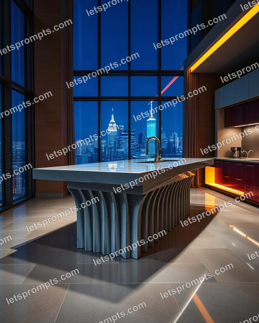 Luxury Penthouse Kitchen Island — AI image prompt sample