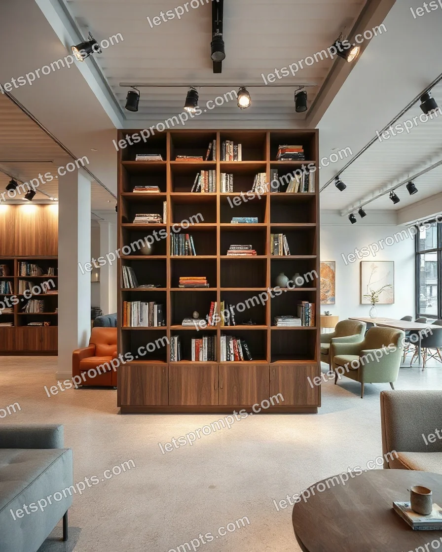 Showroom Walnut Bookshelf — AI image prompt sample