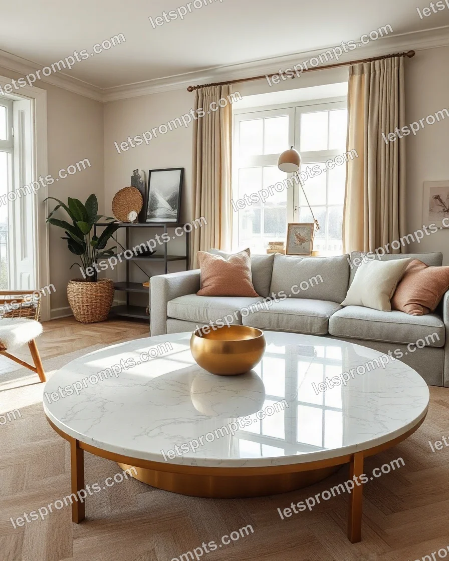 Scandinavian Living Room Marble Coffee Table — AI image prompt sample