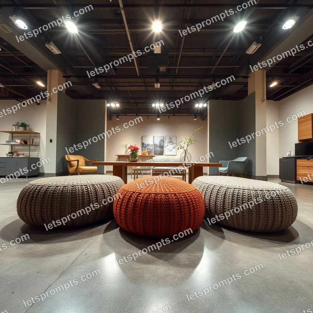 Showroom Knitted Poufs — AI image prompt sample