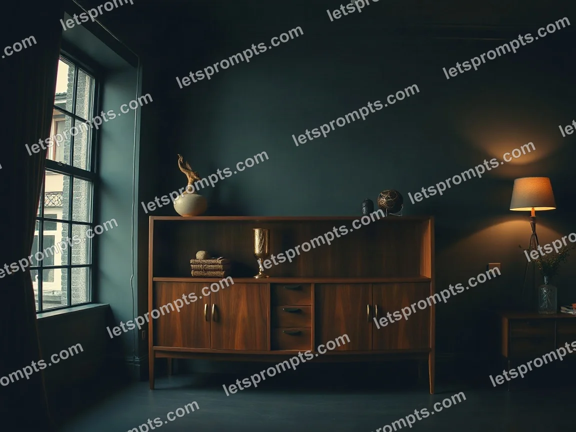 Dark Moody Teak Sideboard — AI image prompt sample