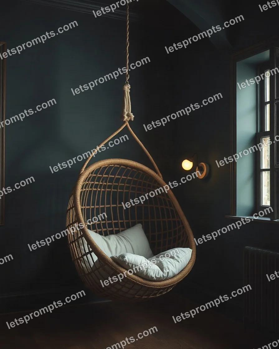 Dark Moody Hanging Egg Chair — AI image prompt sample
