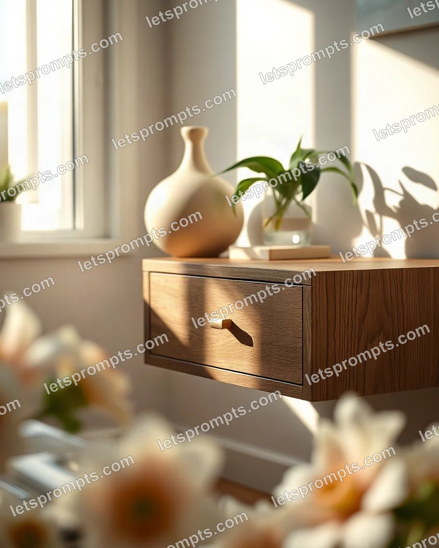 Sunlit Morning Floating Nightstand — AI image prompt sample