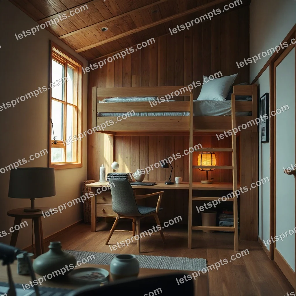 Japandi Bunk Loft Bed — AI image prompt sample