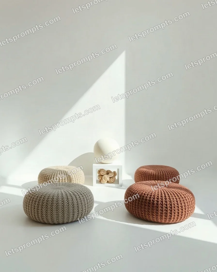 Minimal White Knitted Poufs — AI image prompt sample