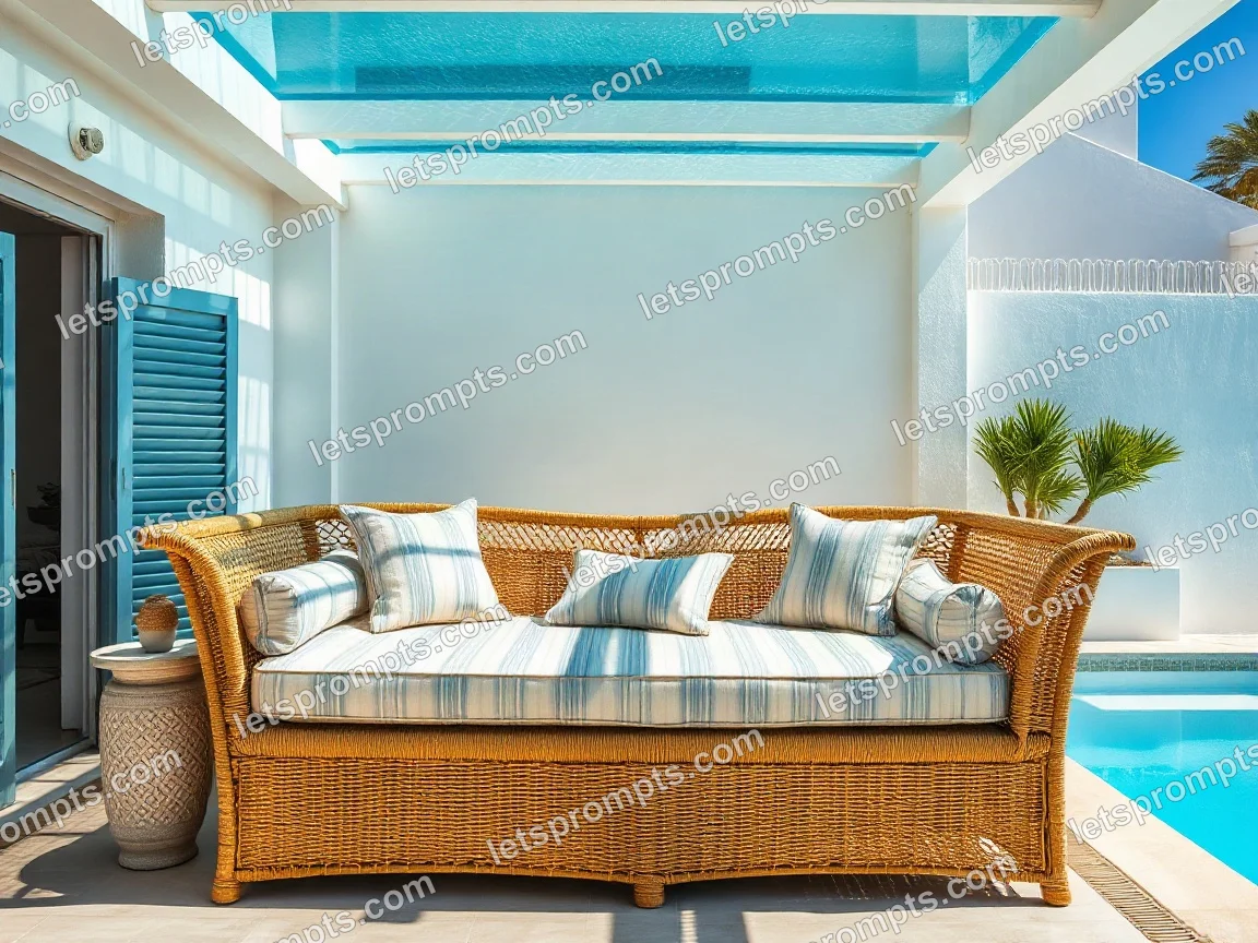 Poolside Villa Rattan Daybed — AI image prompt sample