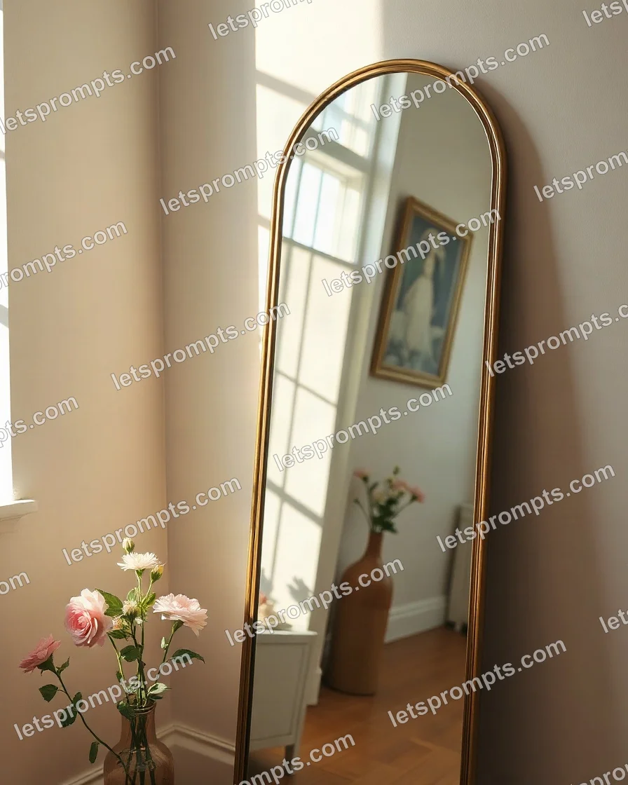 Sunlit Morning Arched Mirror — AI image prompt sample