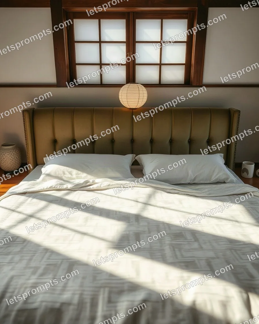 Japandi Velvet Bed — AI image prompt sample