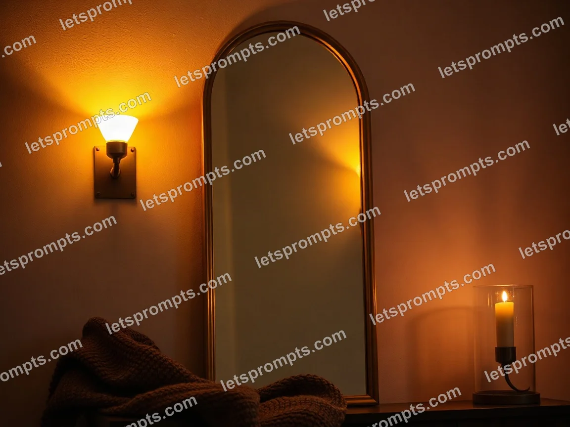 Cozy Evening Arched Mirror — AI image prompt sample