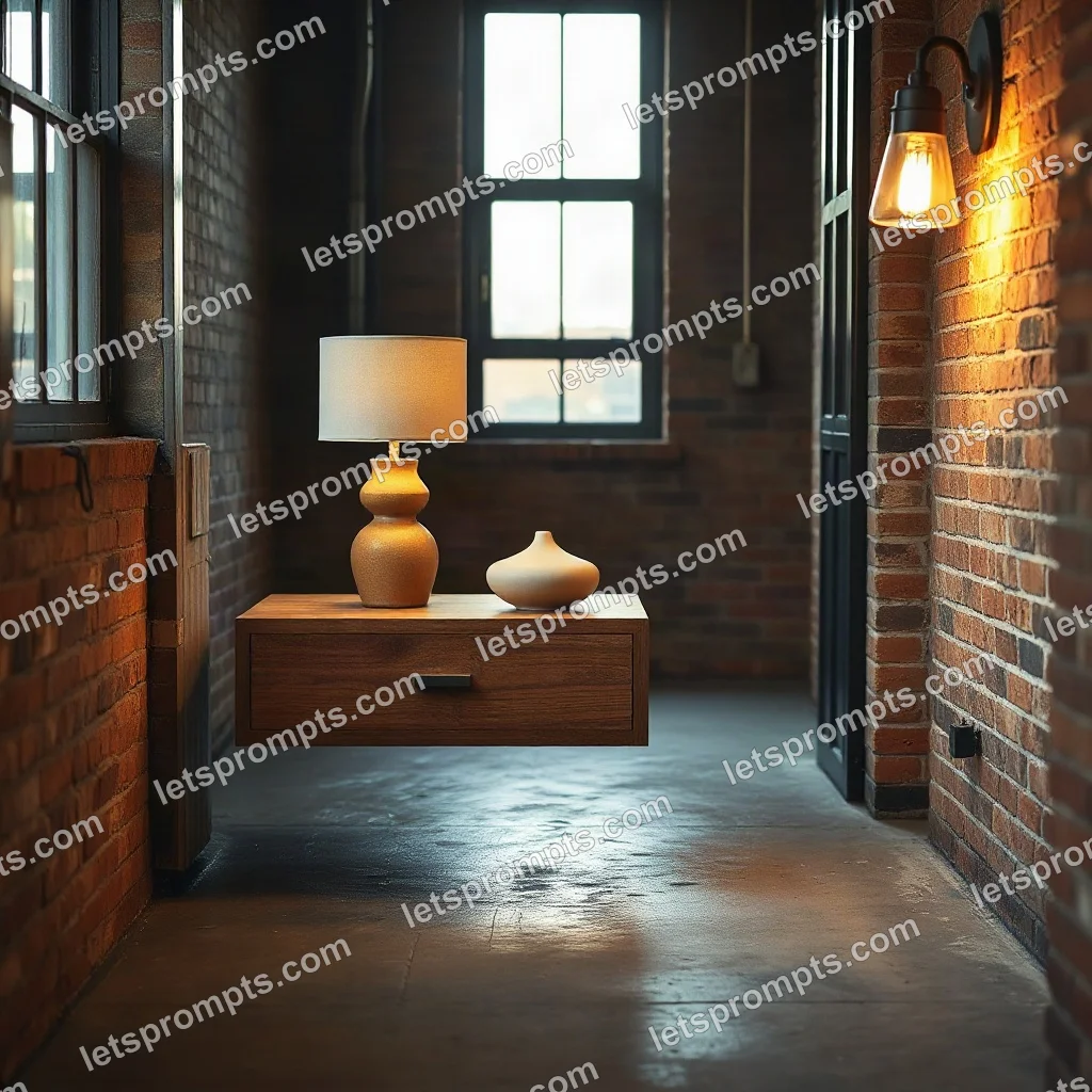 Industrial Loft Floating Nightstand — AI image prompt sample