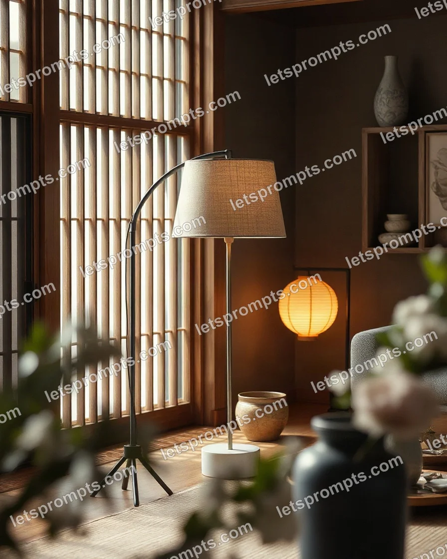 Japandi Arc Floor Lamp — AI image prompt sample