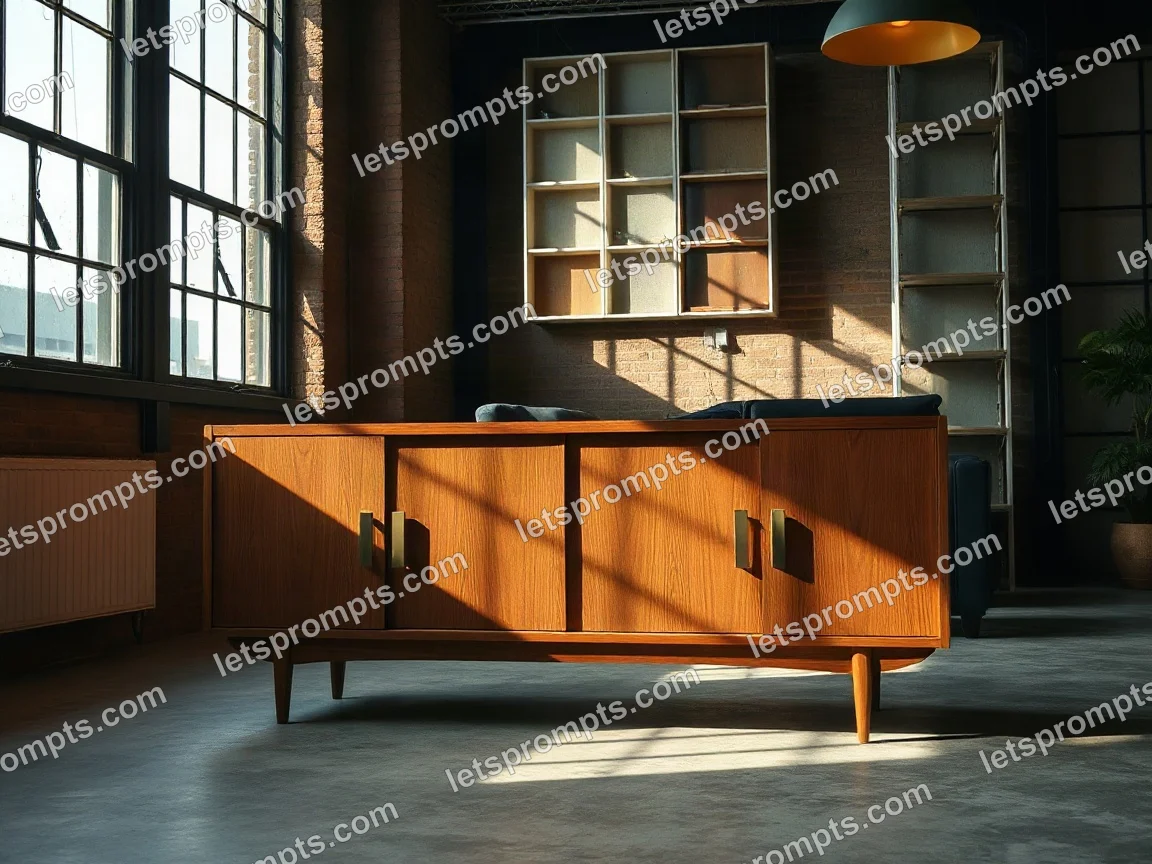 Industrial Loft Teak Sideboard — AI image prompt sample