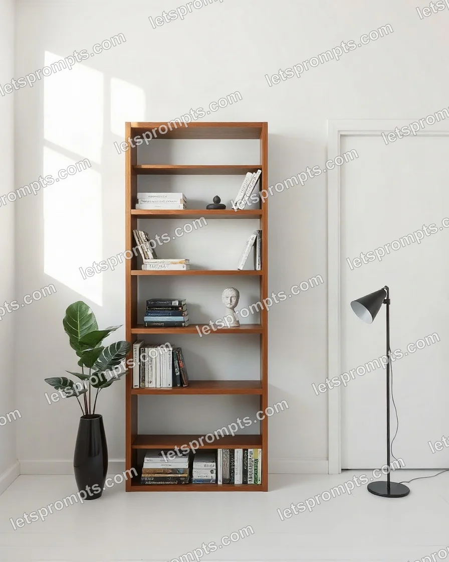 Minimal White Walnut Bookshelf — AI image prompt sample