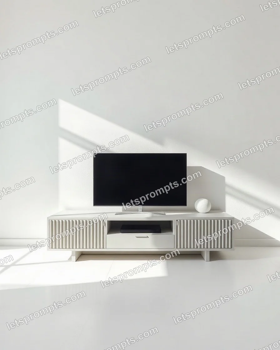 Minimal White Media Console — AI image prompt sample