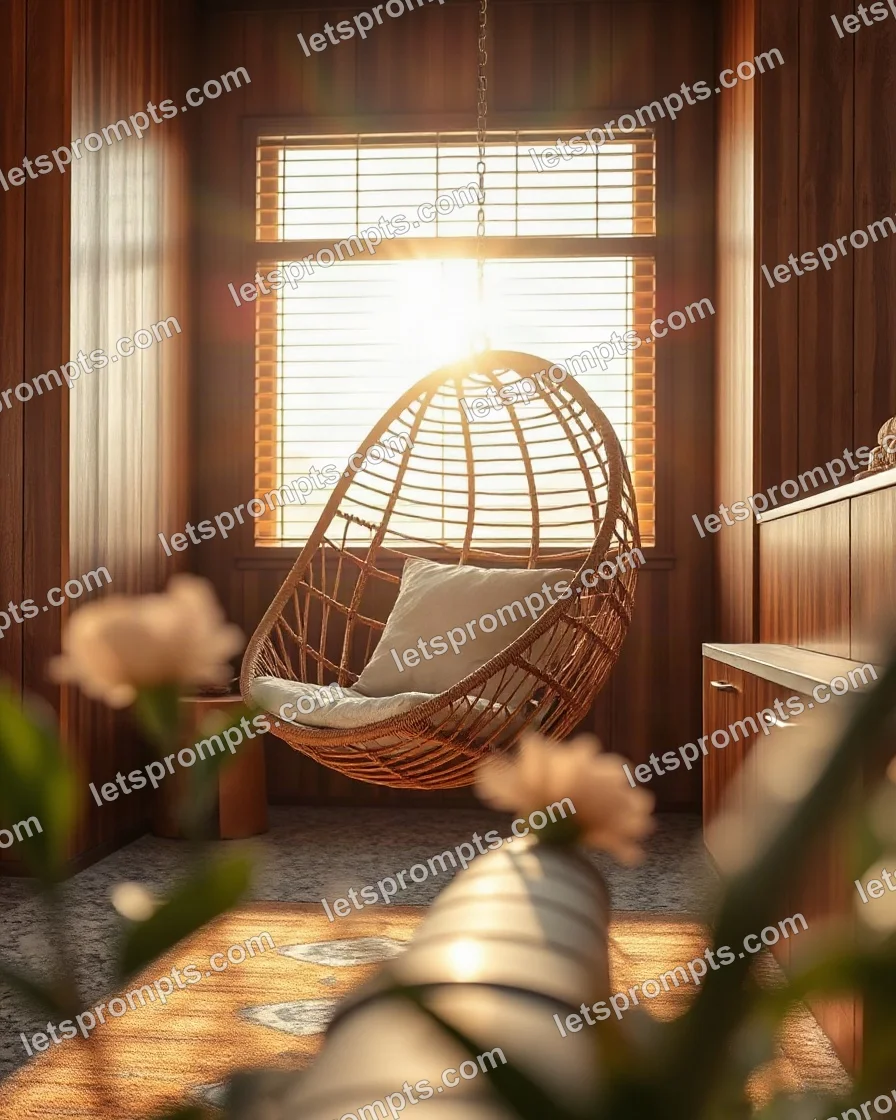 Mid-Century Hanging Egg Chair — AI image prompt sample