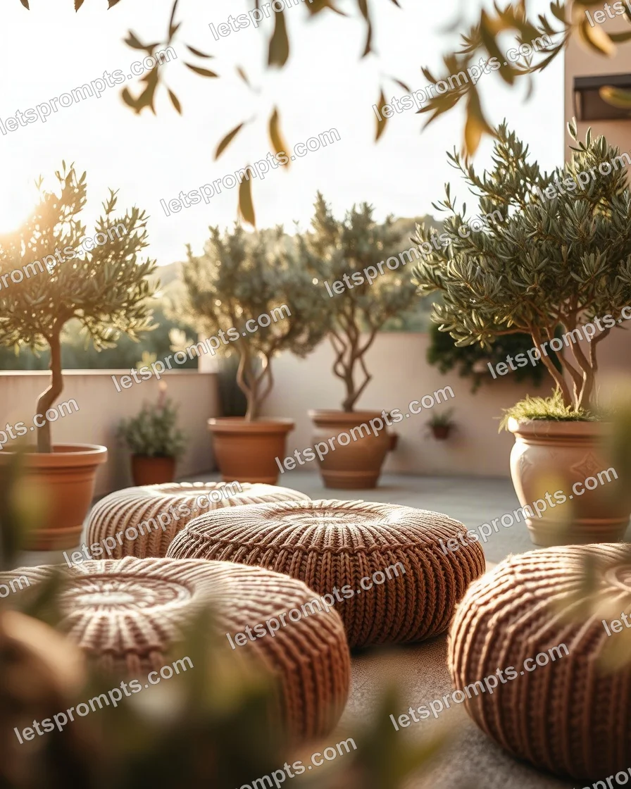 Garden Terrace Knitted Poufs — AI image prompt sample