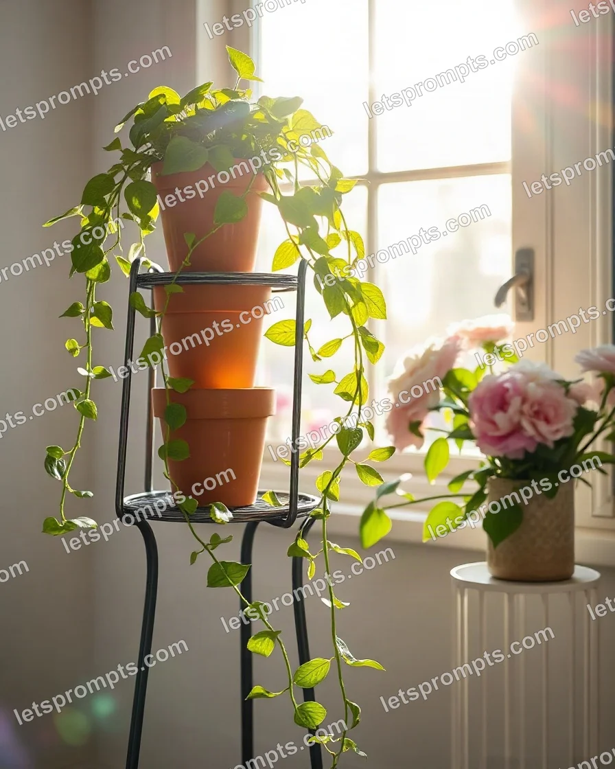 Sunlit Morning Plant Stand — AI image prompt sample