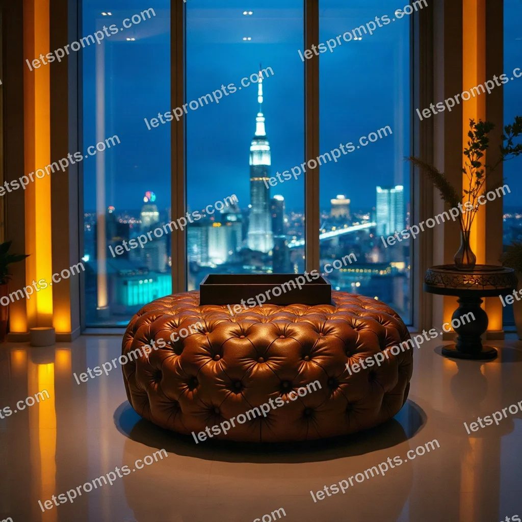 Luxury Penthouse Leather Ottoman — AI image prompt sample