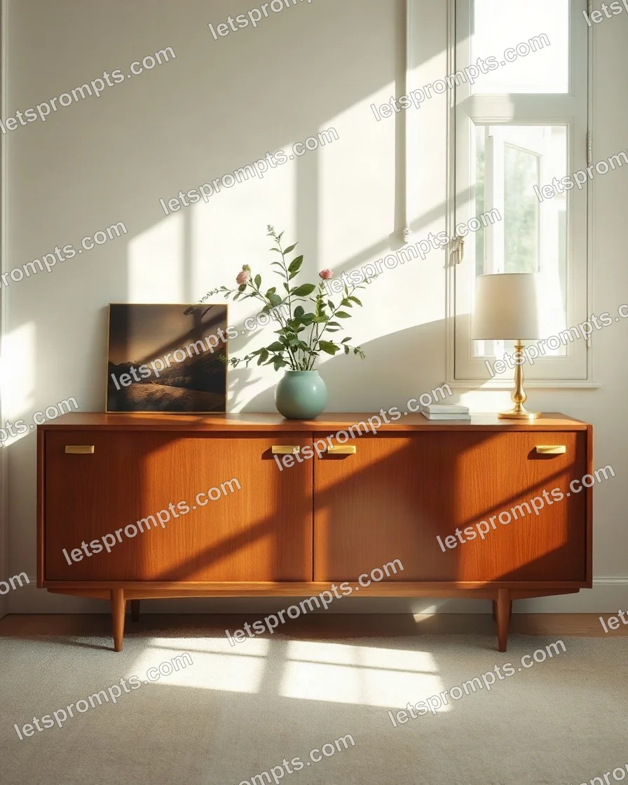 Sunlit Morning Teak Sideboard — AI image prompt sample