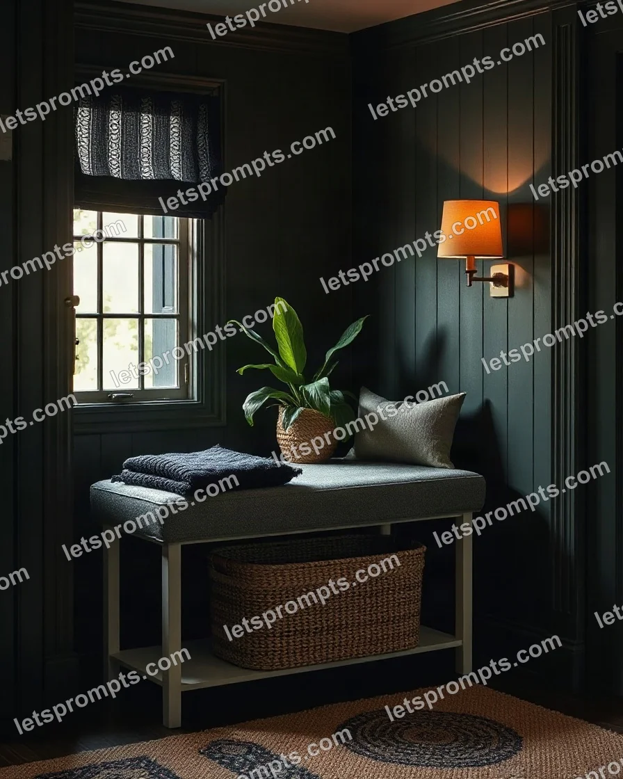 Dark Moody Entryway Bench — AI image prompt sample