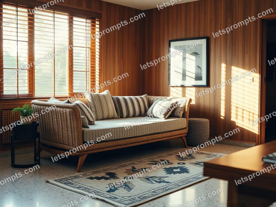 Mid-Century Rattan Daybed — AI image prompt sample