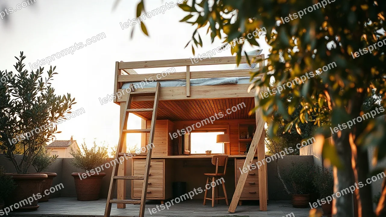 Garden Terrace Bunk Loft Bed — AI image prompt sample