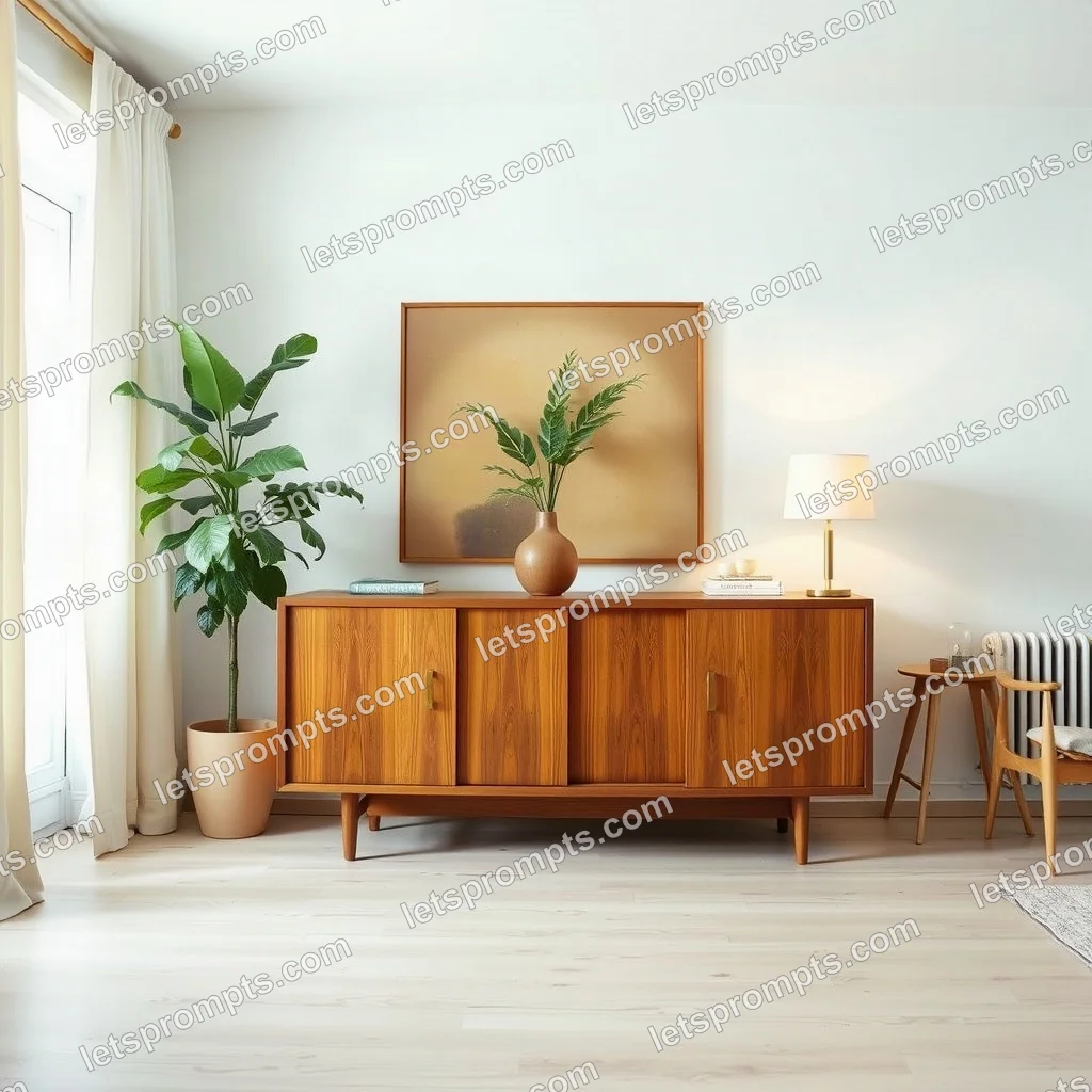 Scandinavian Living Room Teak Sideboard — AI image prompt sample