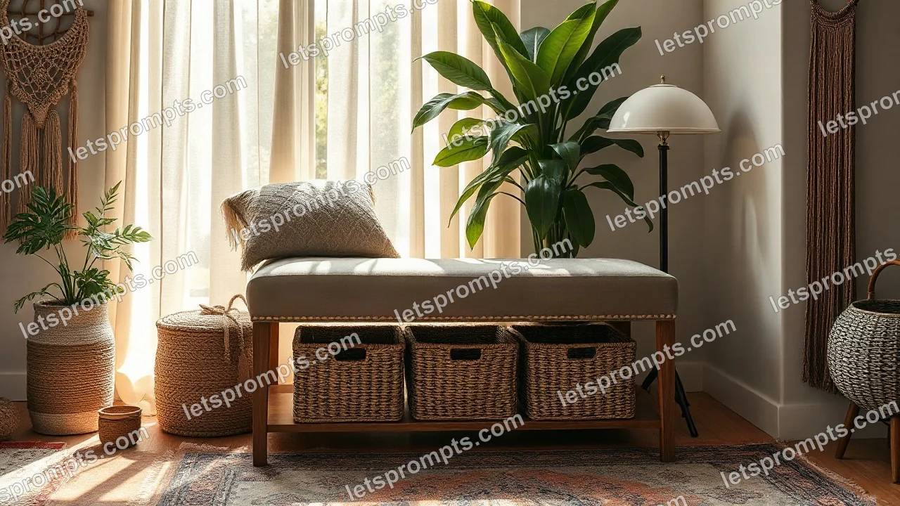 Bohemian Entryway Bench — AI image prompt sample
