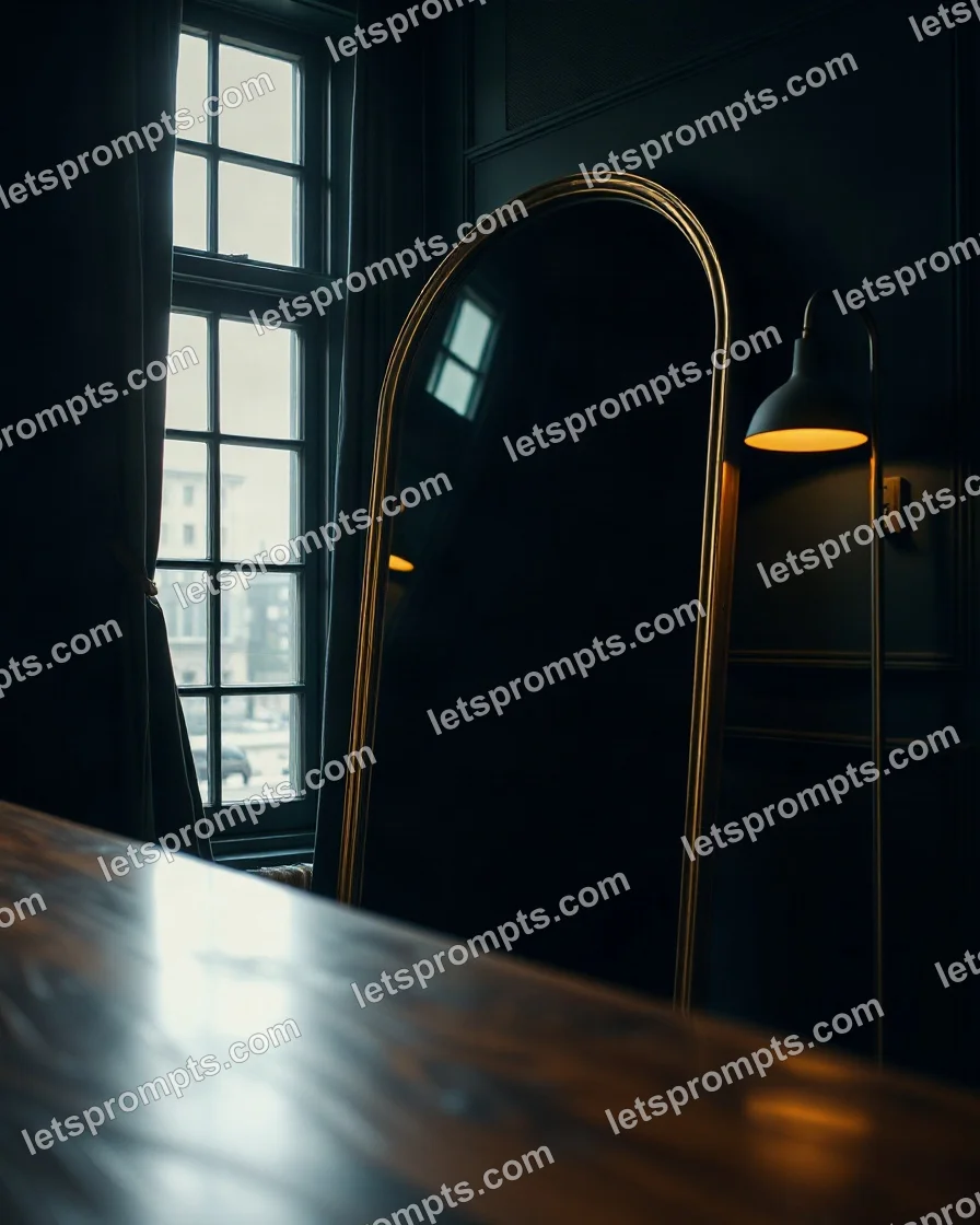 Dark Moody Arched Mirror — AI image prompt sample
