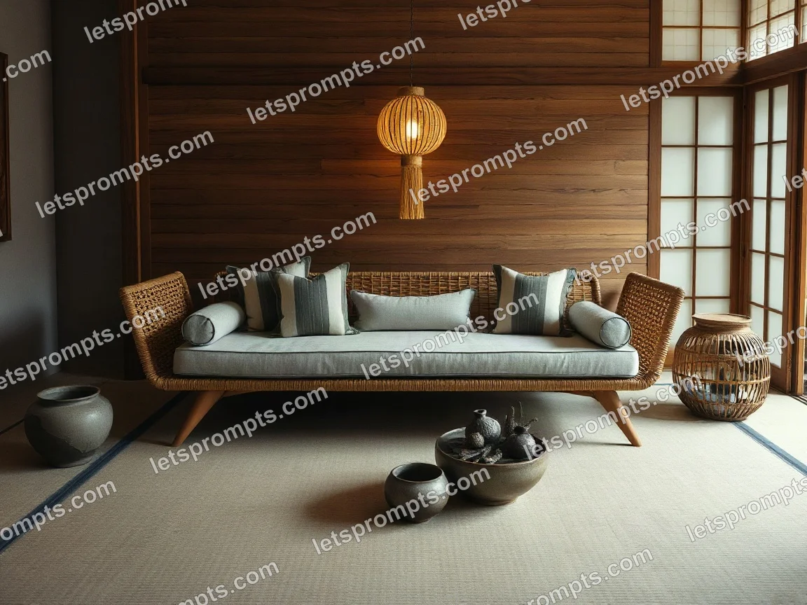 Japandi Rattan Daybed — AI image prompt sample