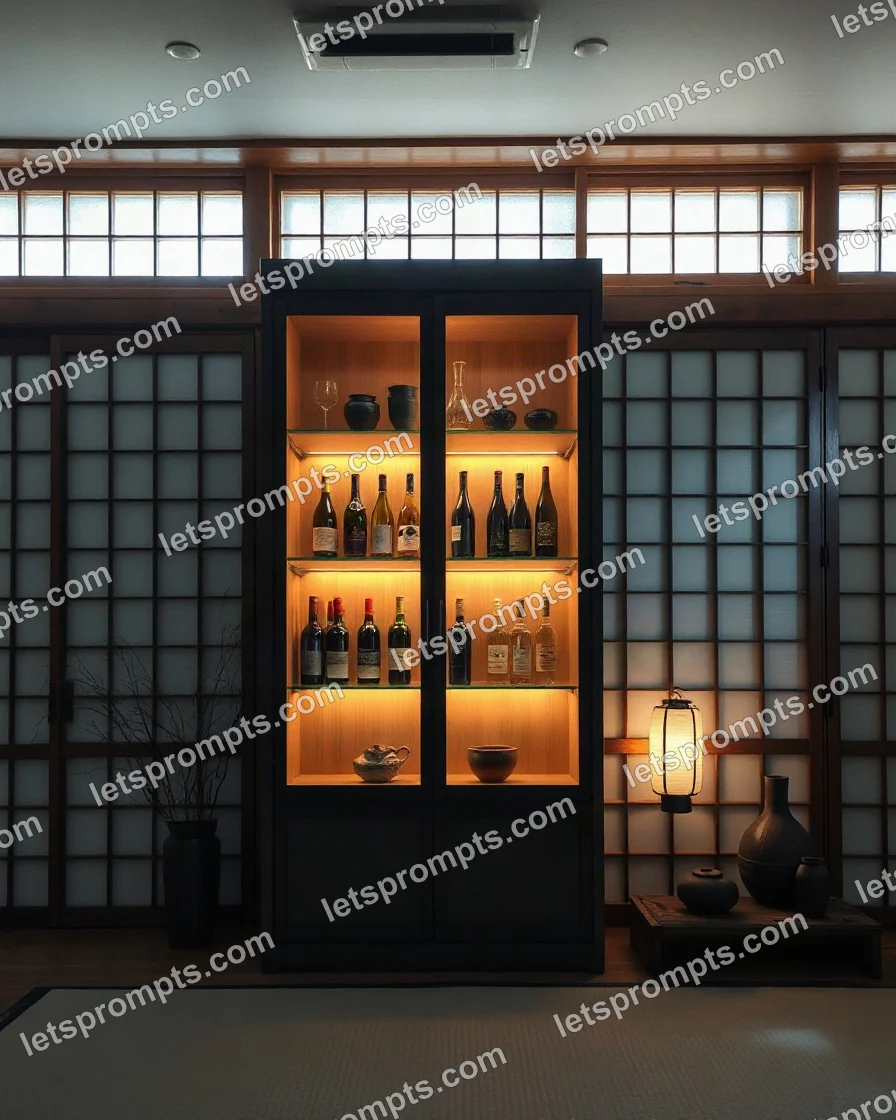 Japandi Wine Cabinet — AI image prompt sample