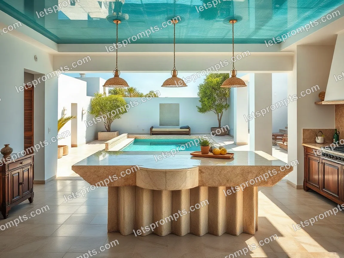 Poolside Villa Kitchen Island — AI image prompt sample