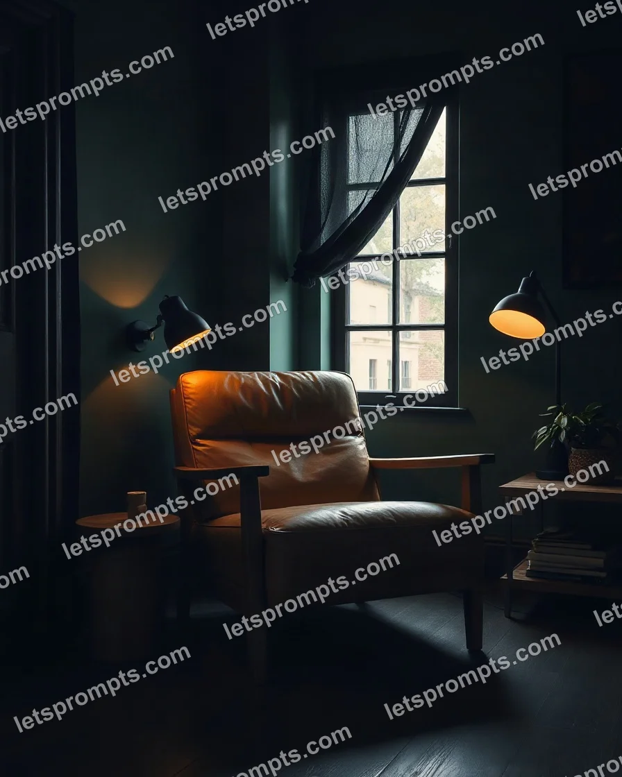 Dark Moody Leather Armchair — AI image prompt sample
