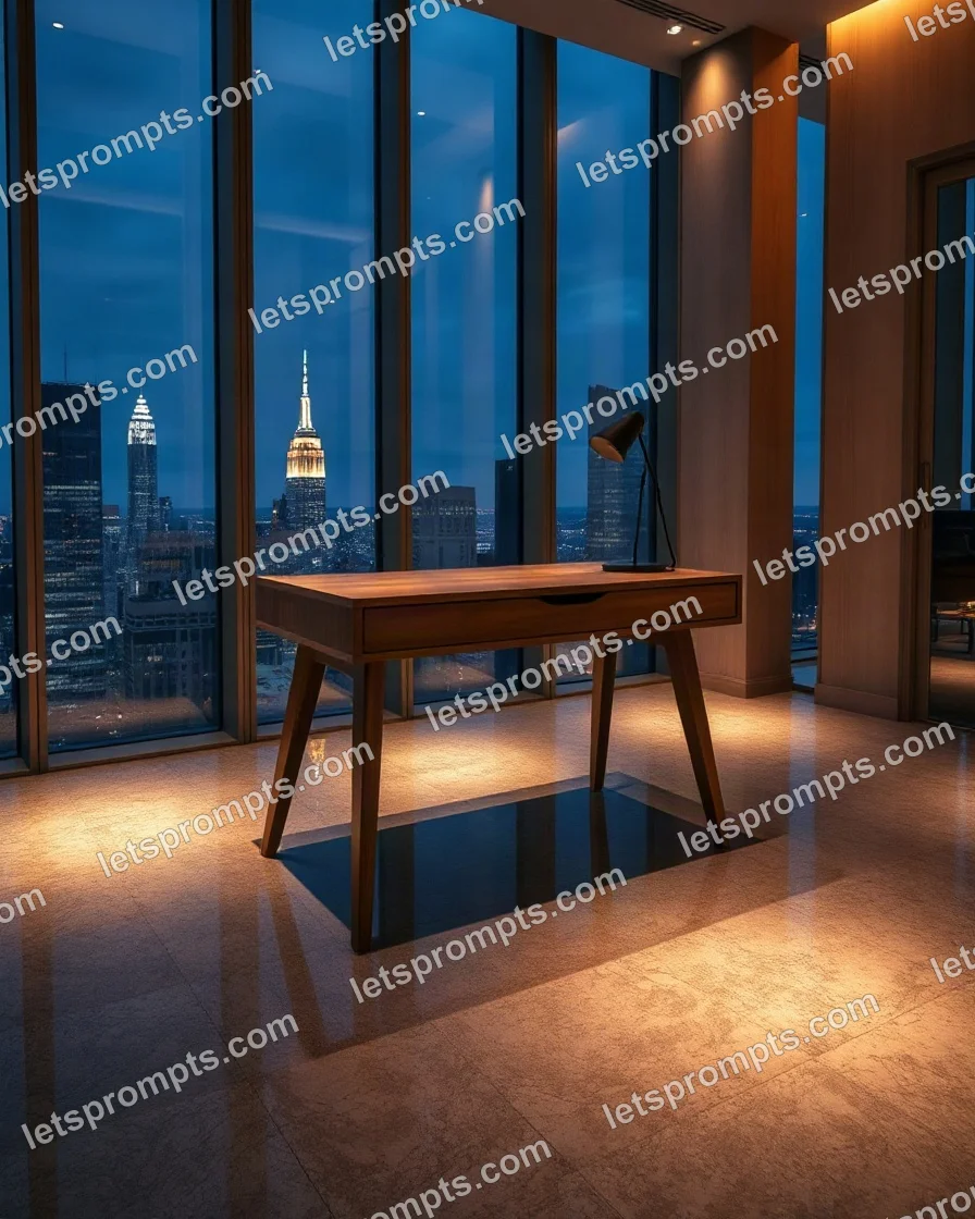 Luxury Penthouse Writing Desk — AI image prompt sample