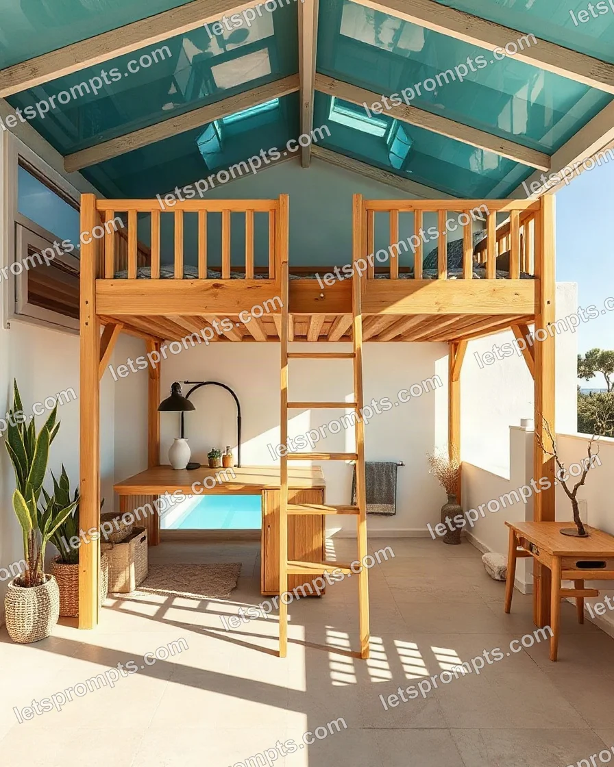 Poolside Villa Bunk Loft Bed — AI image prompt sample