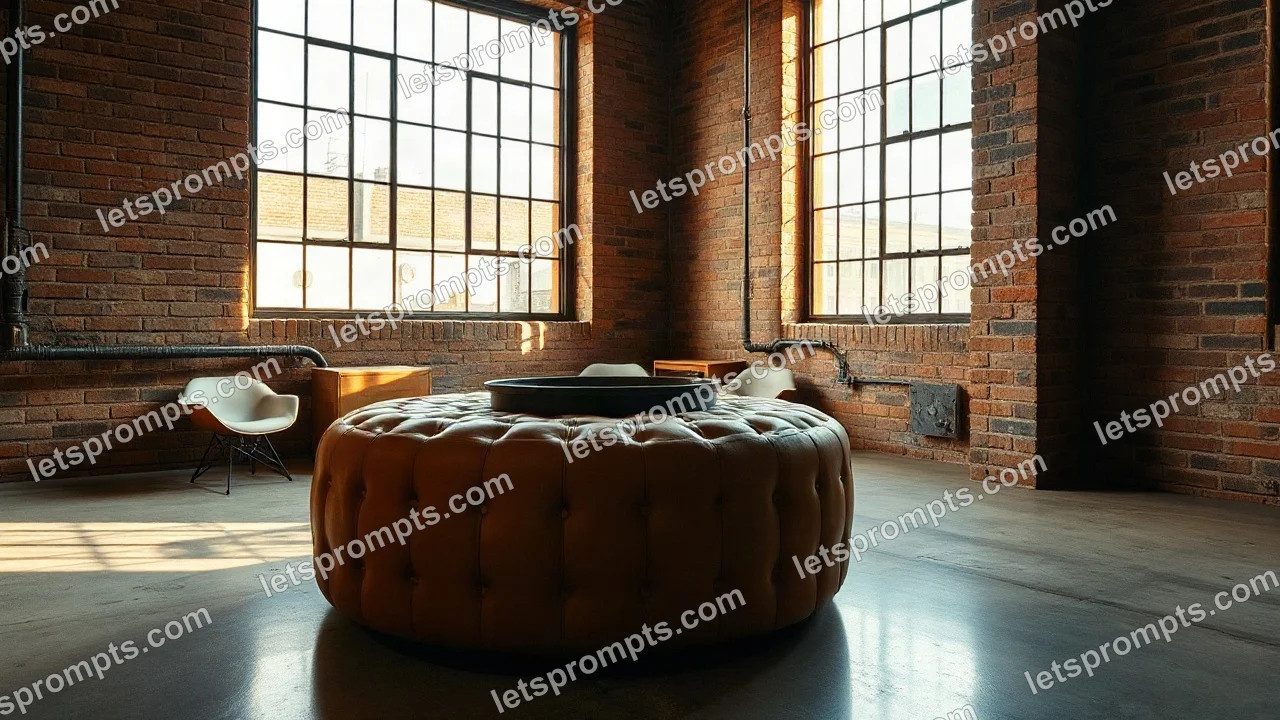 Industrial Loft Leather Ottoman — AI image prompt sample